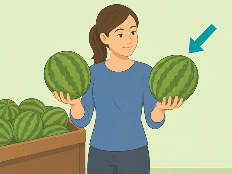 Shopper comparing the weight of two watermelons.