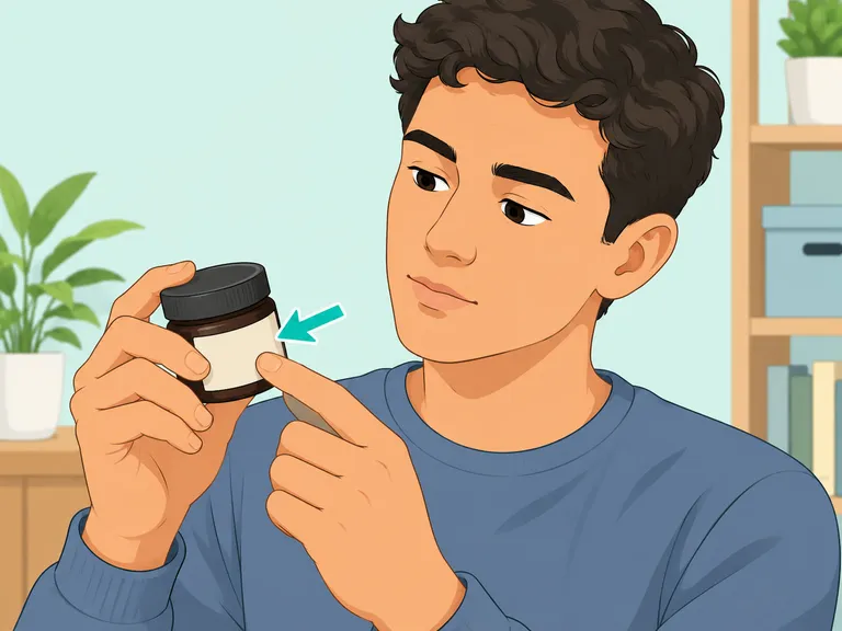 A person checking the label on an unlabeled balm jar before use.