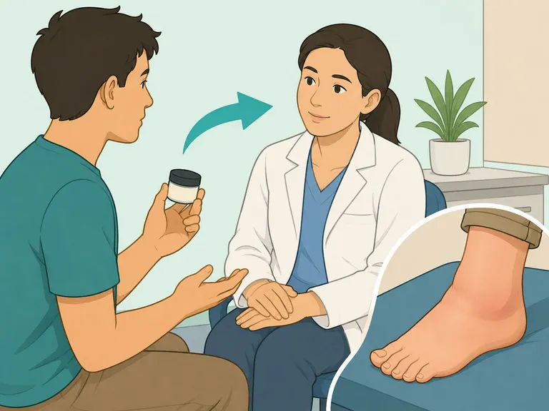 A person consulting a healthcare professional about pain instead of relying on balm.