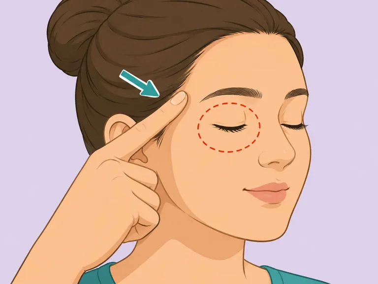 A person carefully massaging the temple while avoiding the eye area.
