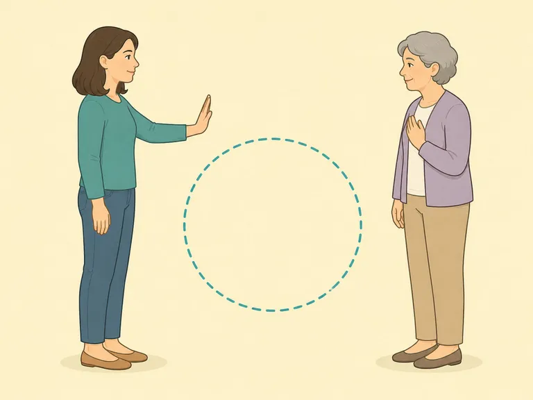 Adult child setting a boundary while parent respects it.