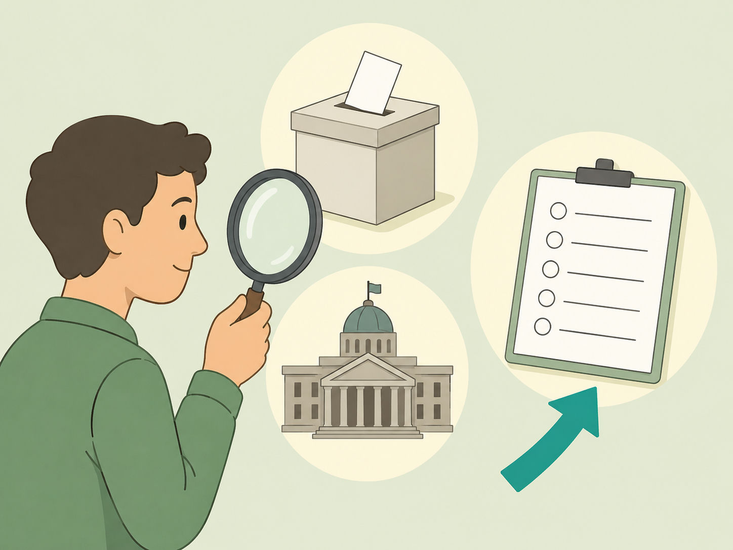 Person checking a political claim about Wales with a ballot box and parliament symbol.