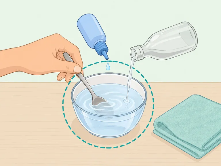 A mild cleaning solution mixed in a bowl with a cloth nearby.
