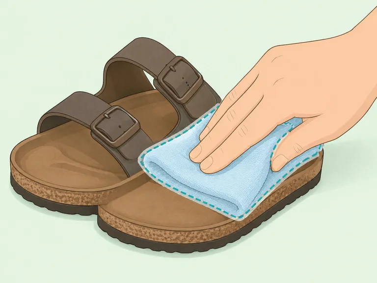 A microfiber cloth wiping the footbed without soaking it.