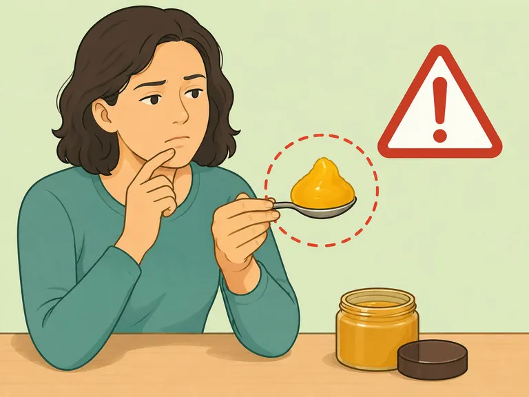 Person questioning a spoonful of home remedy before taking it.