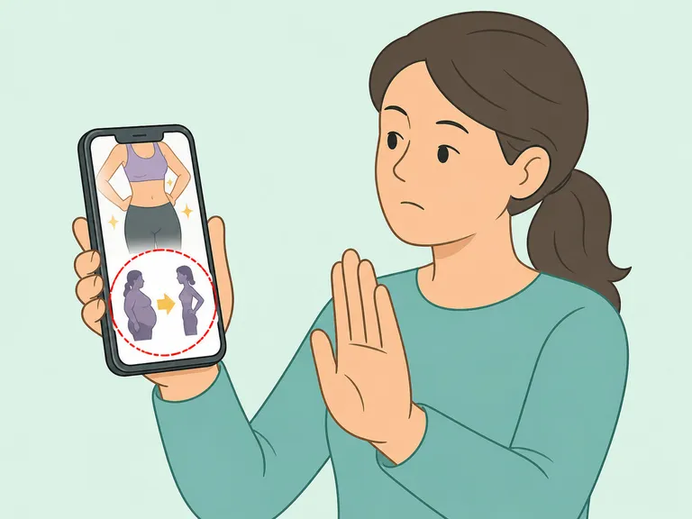 A person questioning an exaggerated weight-loss claim on a phone.