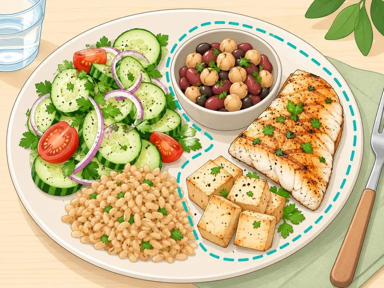 Cucumber salad paired with protein and fiber-rich foods.