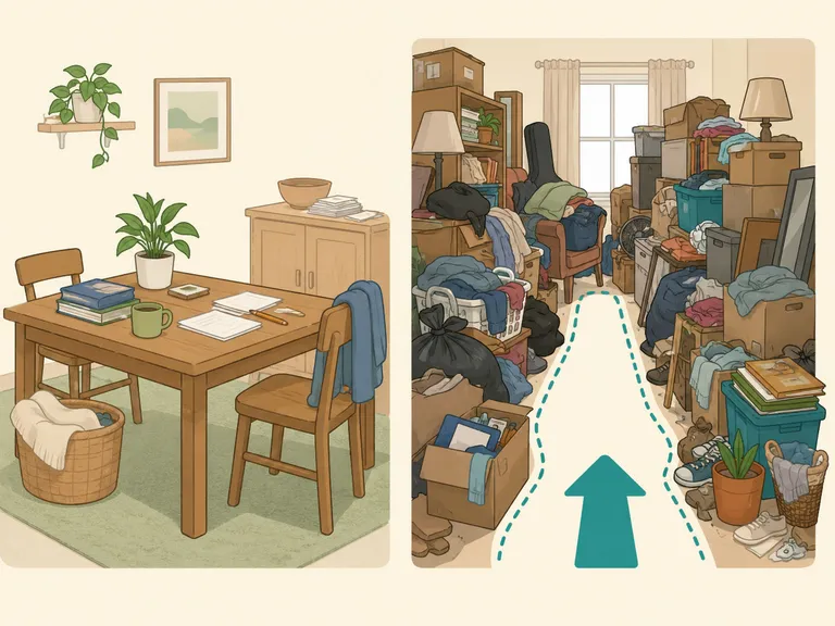 Comparison of ordinary clutter and severe clutter that blocks a room.