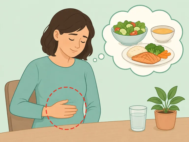 Person noticing indigestion symptoms after a meal.