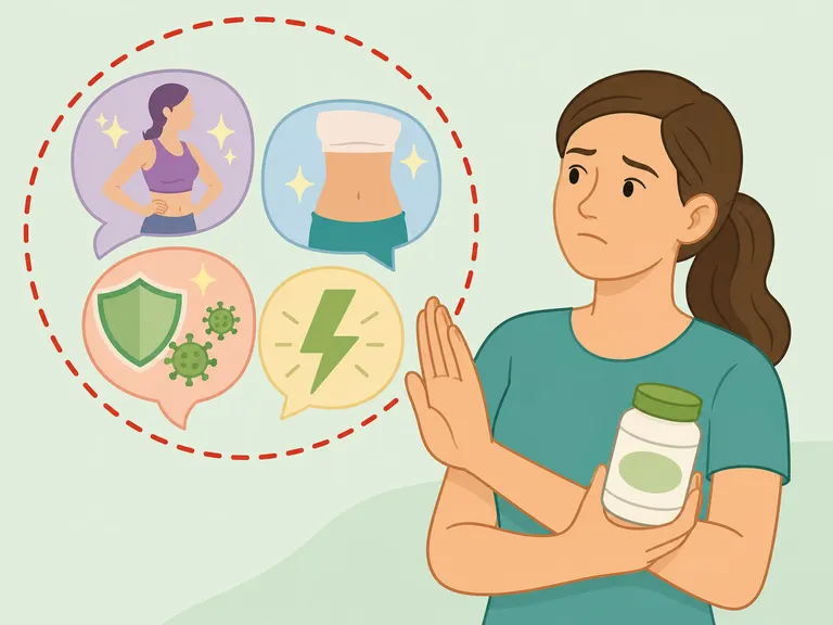 Person questioning exaggerated supplement benefit claims.