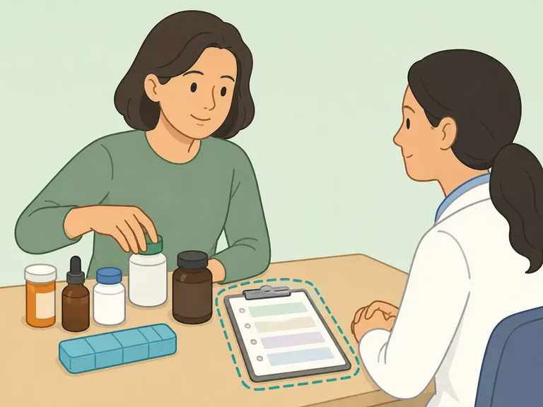 Person reviewing medicines and supplements with a healthcare professional.