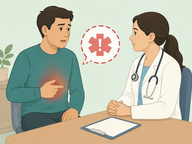 Person discussing persistent indigestion symptoms with a doctor.