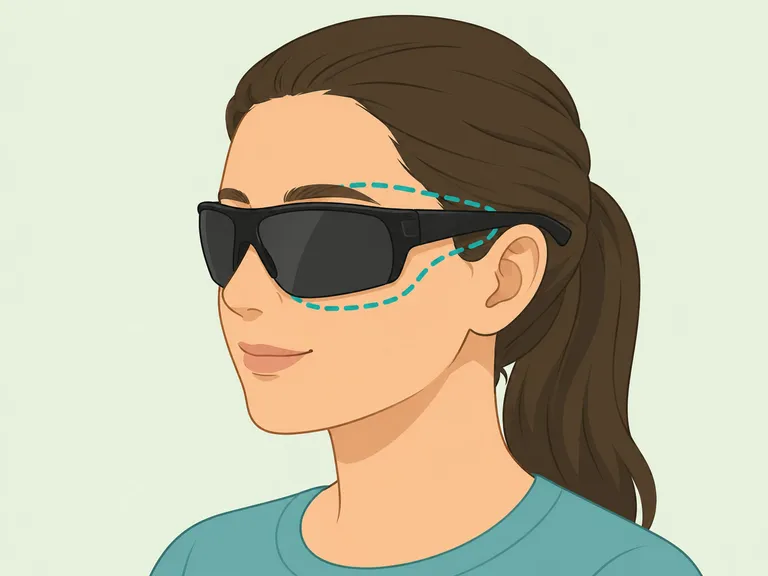 Person wearing large wraparound sunglasses that cover the eye area.