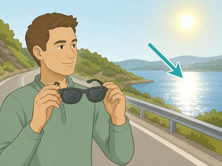 Person choosing polarized sunglasses to reduce glare.