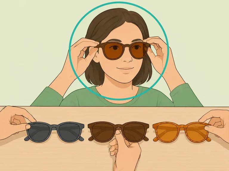 Hands choosing a sunglasses tint for everyday use.