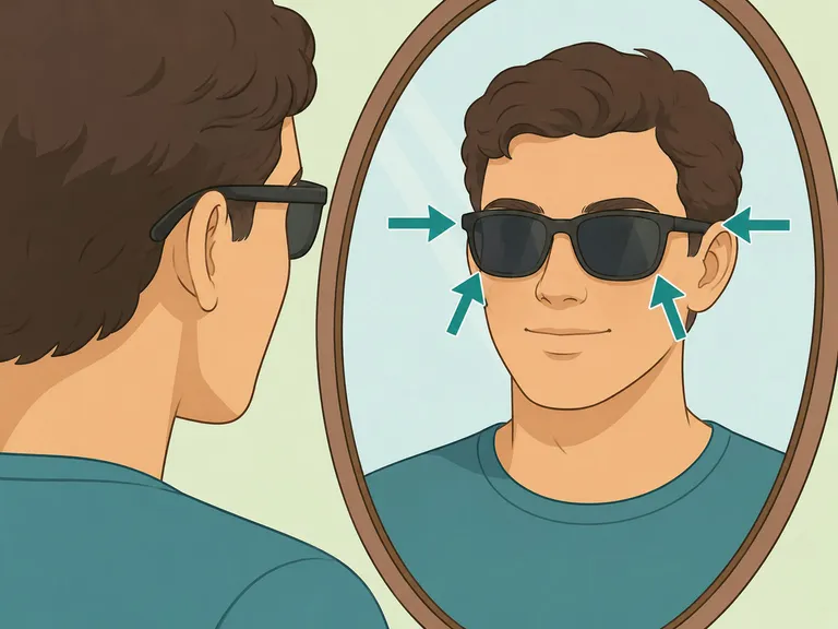 Person checking that sunglasses fit securely and comfortably.