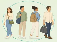 Illustration of people carrying bags in different ways as light social style clues.