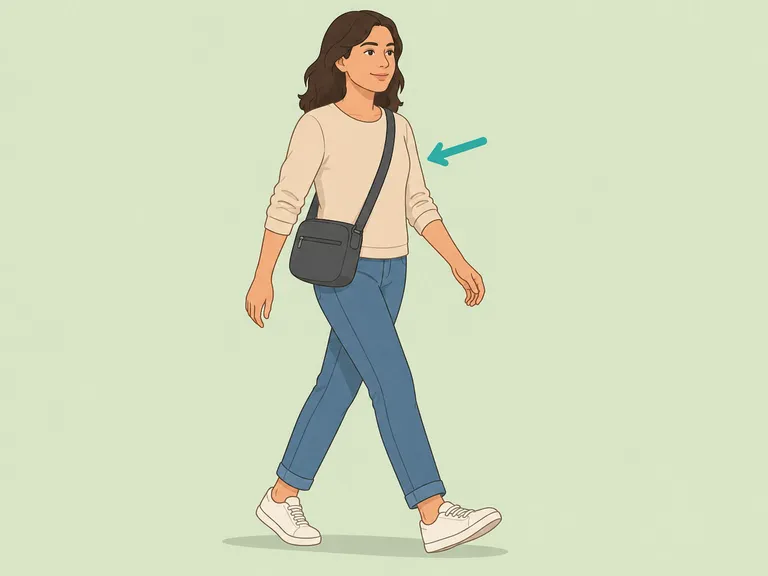 Person wearing a crossbody bag for hands-free movement and security.