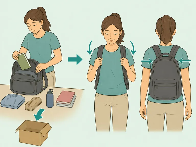 Person making a bag lighter and adjusting straps for comfort.