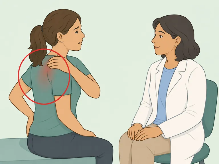 Person seeking help after bag carrying causes shoulder or back pain.