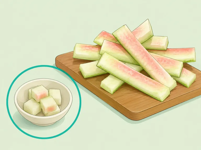 A small serving of watermelon rind cubes for trying gradually.