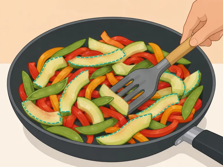 Watermelon rind slices cooking in a savory stir-fry.