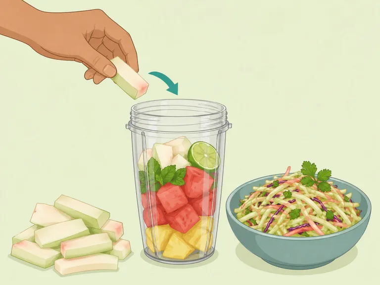 Watermelon rind being blended into a smoothie and shredded for slaw.