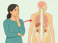 Illustration of a person reviewing how the spine, nerves, and organs relate to pain patterns.