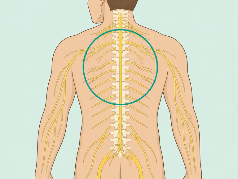 Simplified back illustration showing the spine and branching nerves highlighted.