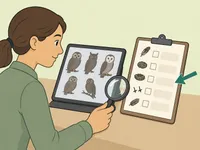 Person examining an owl personality quiz critically with a checklist.