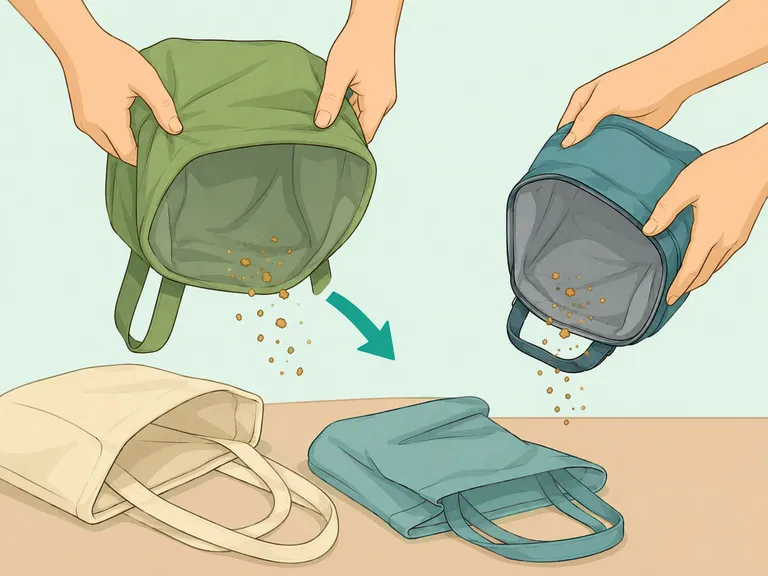 Reusable bags being emptied and prepared for the washing machine.