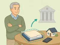 Older homeowner organizing documents to request help with an occupied home.