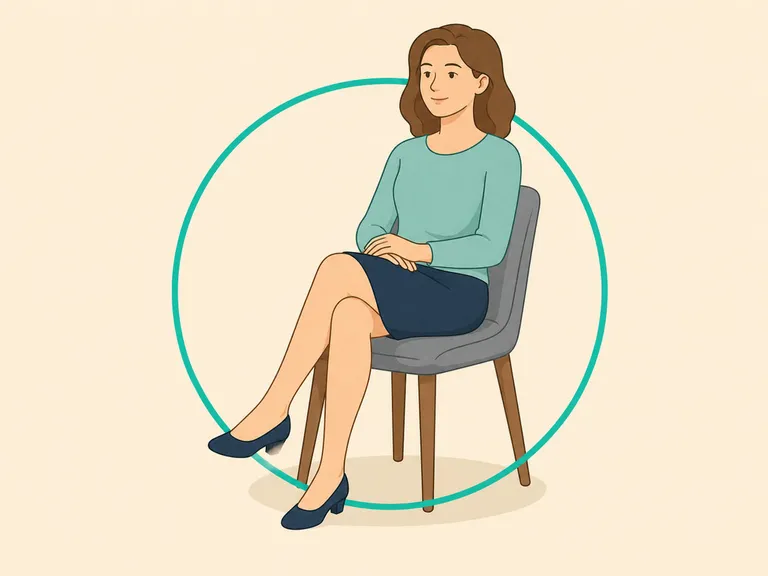 Woman crossing her legs comfortably while wearing formal clothing.
