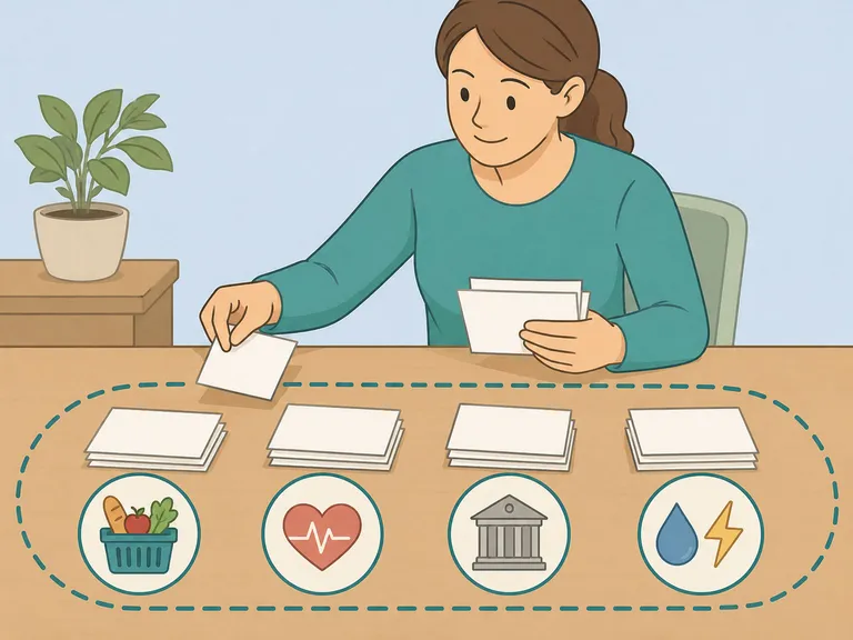 Parent sorting different family support programs into separate piles.
