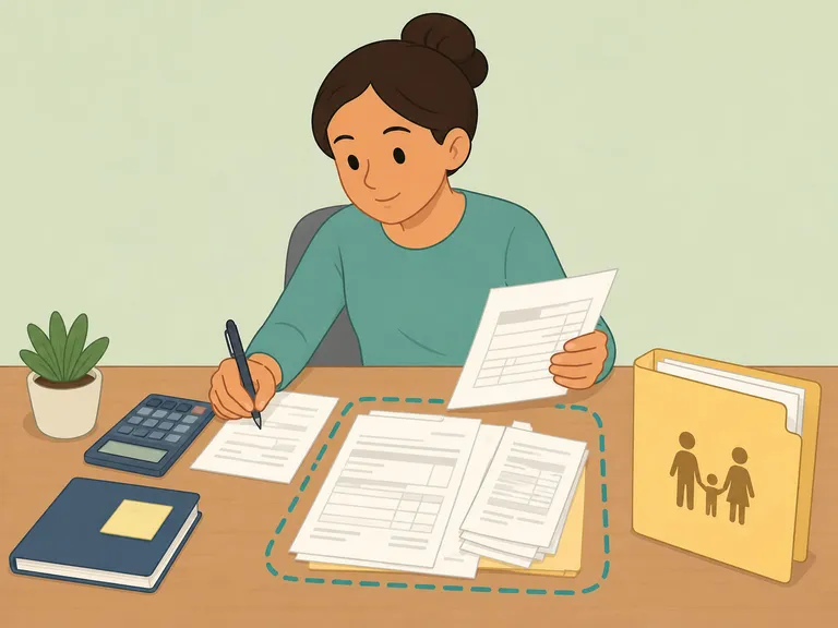 Parent preparing tax documents for family credits.