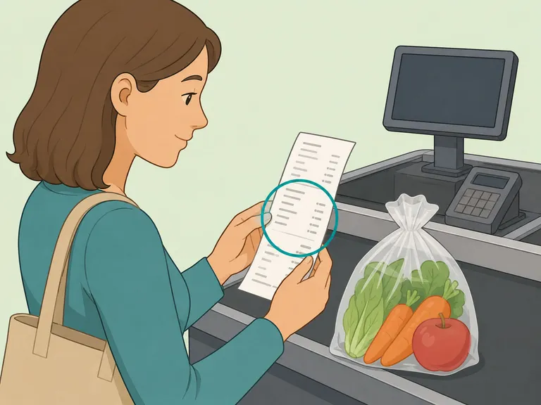 Shopper checking a receipt after buying weighed produce.