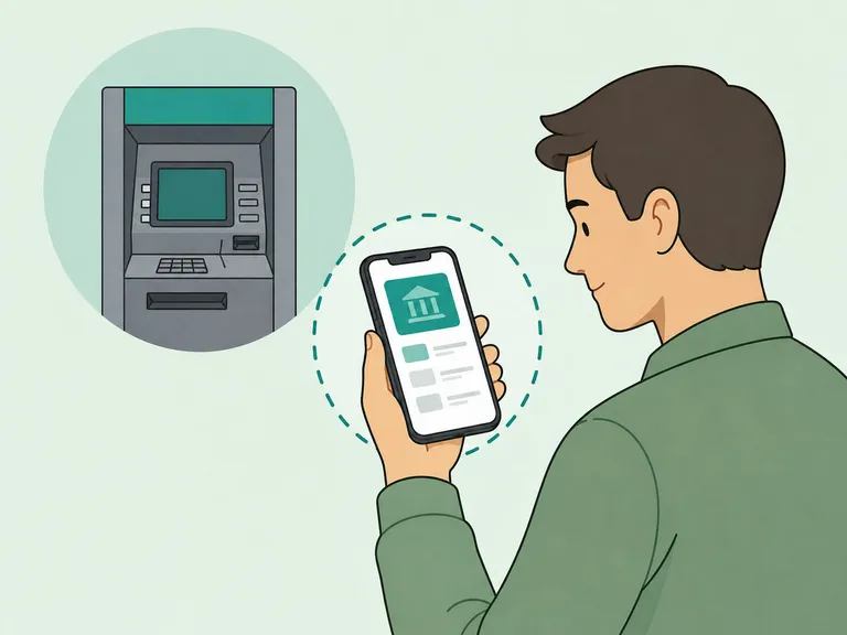 Person checking a bank app for cardless ATM access.