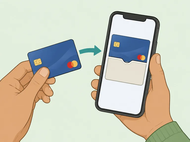 Hands adding a debit card to a mobile wallet.