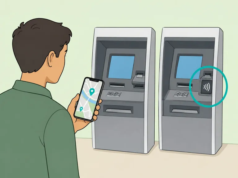 Person finding a supported cardless ATM on a phone map.