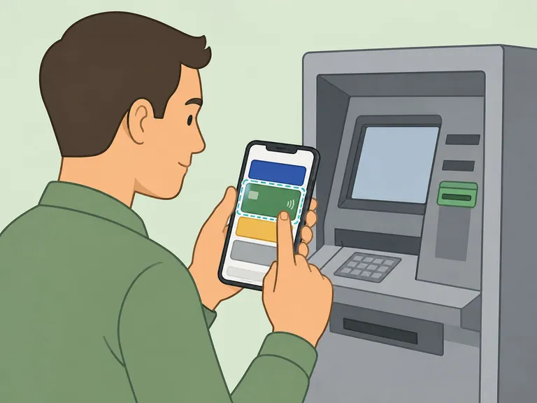 Person opening a mobile wallet at an ATM.
