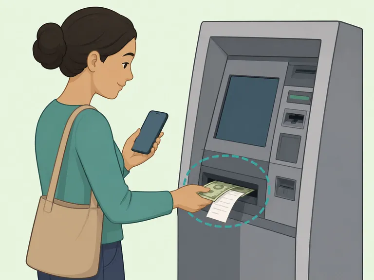 Person collecting cash after a cardless ATM withdrawal.