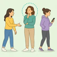 Illustration of a person calmly evaluating supportive and unsupportive friendship behavior.