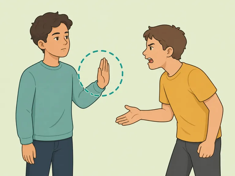 Person setting a boundary with a pushy friend.