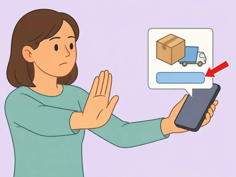 A person pausing before tapping a suspicious delivery link on a phone.