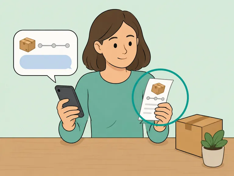 A person checking whether a package text matches a real tracking request.