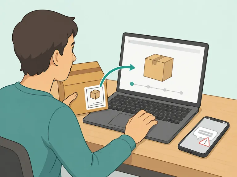 A person verifying a package through an official courier site instead of a text link.