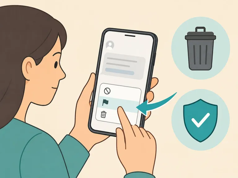 A person reporting and deleting a suspicious delivery text.