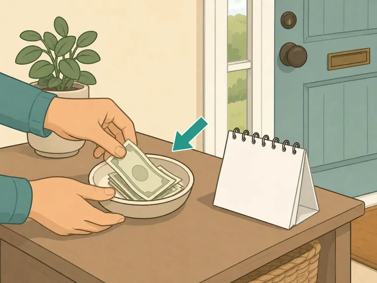 Small cash notes prepared by the door for calendar visits.