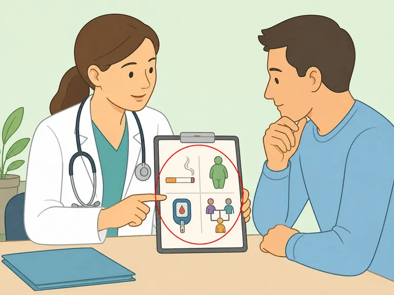 Doctor explaining known pancreatic cancer risk factors to a patient.