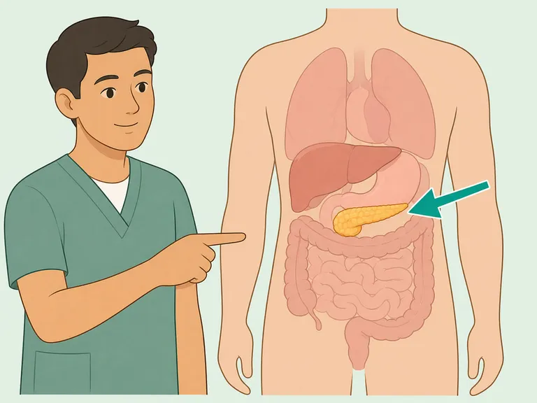 Clinician showing why the pancreas is difficult to examine early.